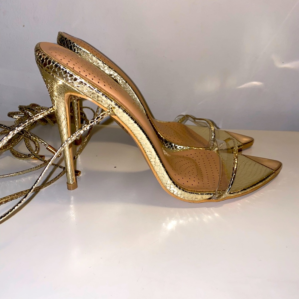 Gold Lace-up Sandal Heels